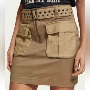 Scotch & Soda High Rise Cargo Eyelet Belted Mini Skirt   Khaki Utility Sz M NWOT